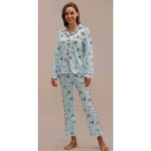 PJ Salvage Blue Cat Beauty Queen Flannel Pajamas Size XL Shirt & Bottoms Animal